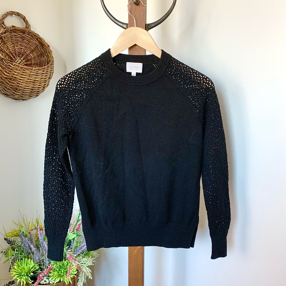 Aritzia Wilfred Free Italian Knit Sweater Perforated Shoulders black XS XXS - Picture 10 of 16